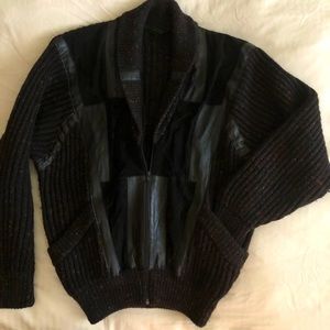 Sweater/Jacket - 80% Wool, 15% Alpaca, 5% Viscose, Genuine Leather
